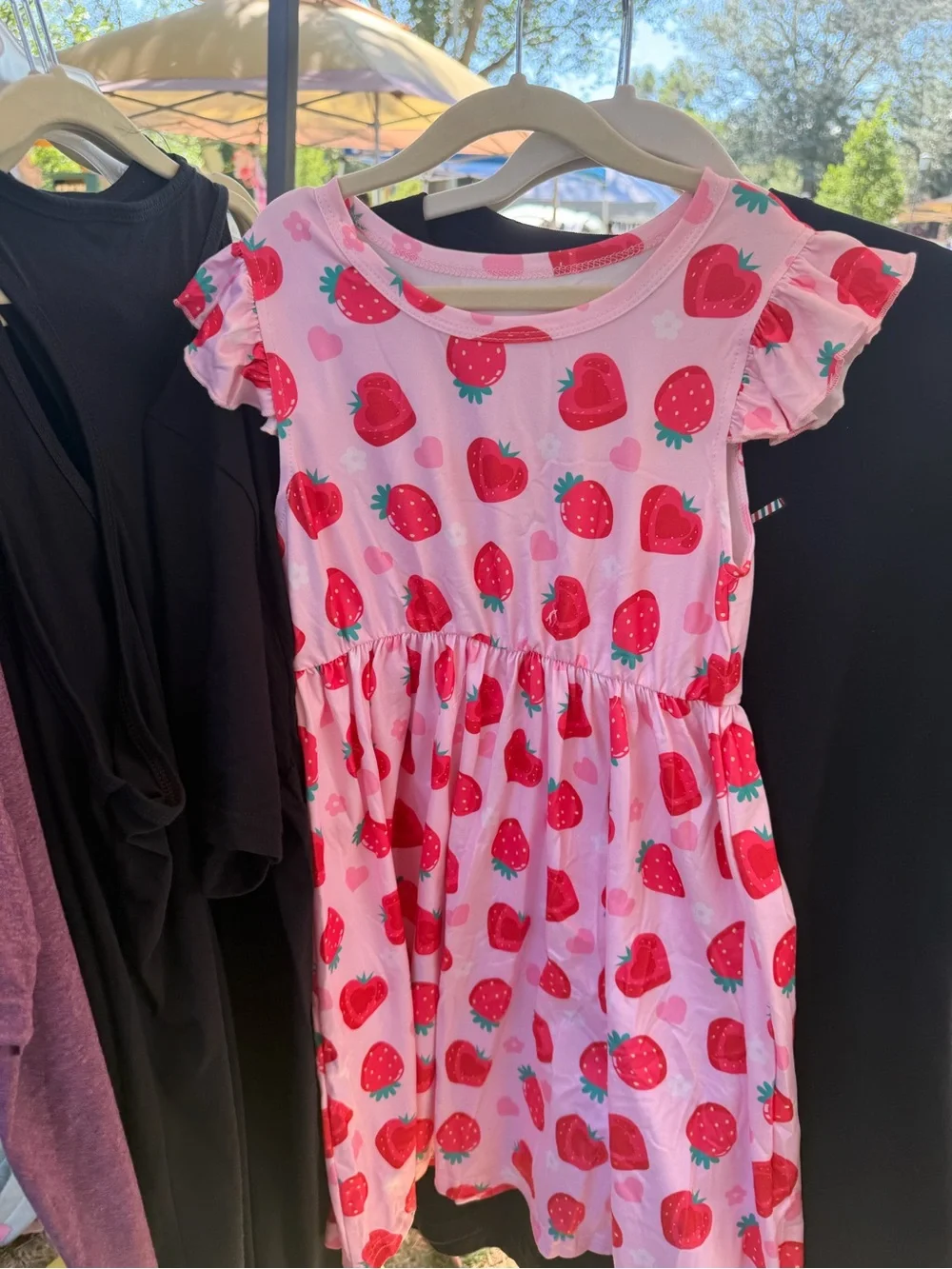 Girls' Pink Strawberry Print Dress - Cute Summer Dress